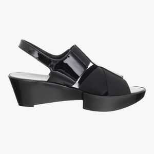 Robert Clergerie Black Platform Wedge Slingback Sandals Leather Elastic 9